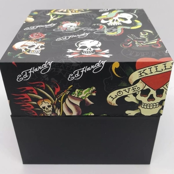 Ed Hardy men’s skull dial Matte Black silicone strap analog watch … - Picture 3 of 8